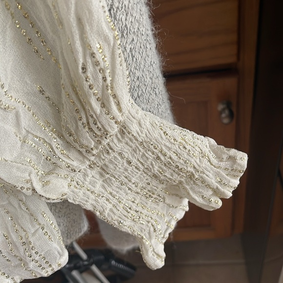 Calligraphie XL Sheer Blouse Women Top White Gold - Picture 6 of 12